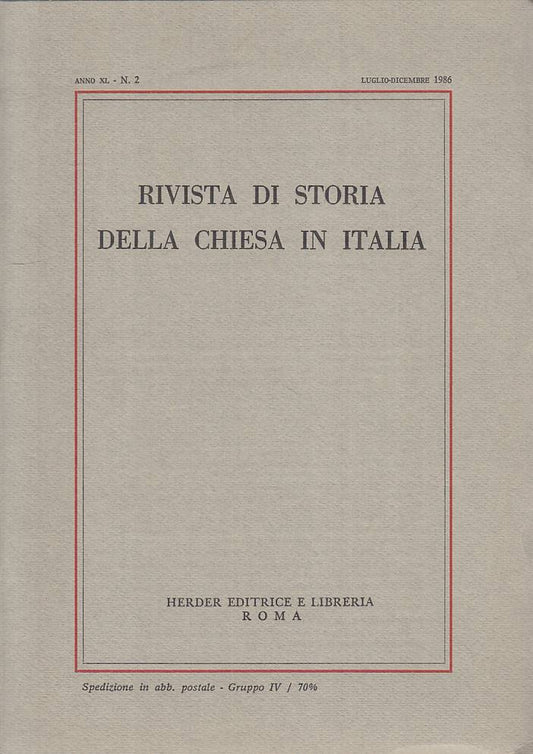 LS- RIVISTA DI STORIA DELLA CHIESA IN ITALIA N.2 -- HARDER --- 1986 - B - YTS721