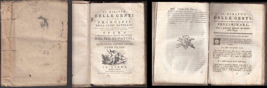 LH- IL DIRITTO DELLE GENTI TOMO PRIMO SETTECENTINA - VATTEL ---- 1781- B- XFS104