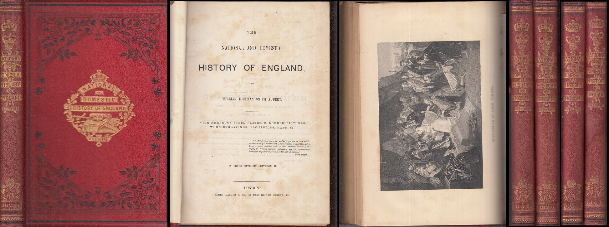 LS- NATIONAL AND DOMESTIC HISTORY OF ENGLAND 5 VOLUMI- AUBREY---- 1850- C-BLCP22