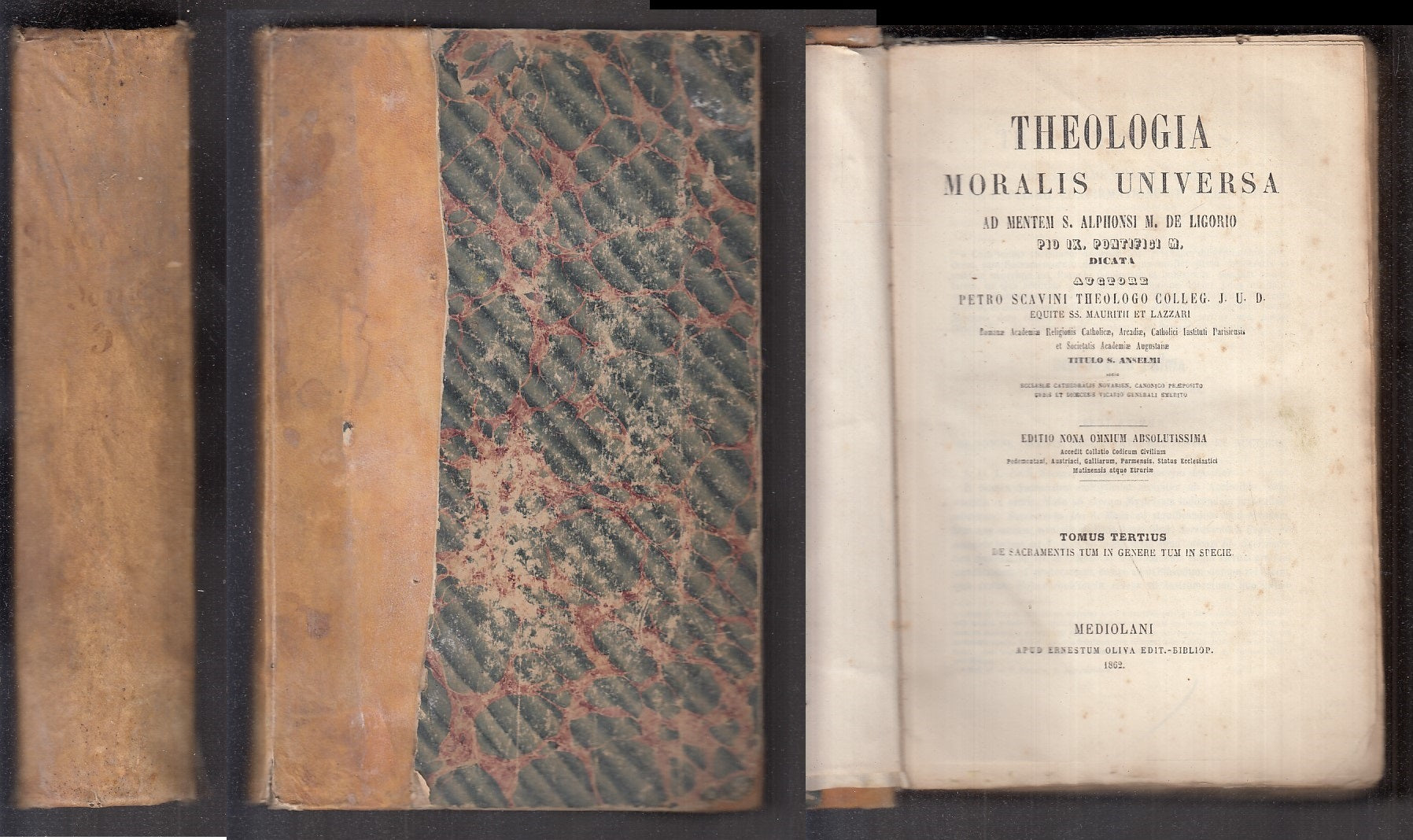 LH- THEOLOGIA MORALIS UNIVERSA TOMUS TERTIUS - SCAVINI- OLIVA- 1862--- C- XFS106