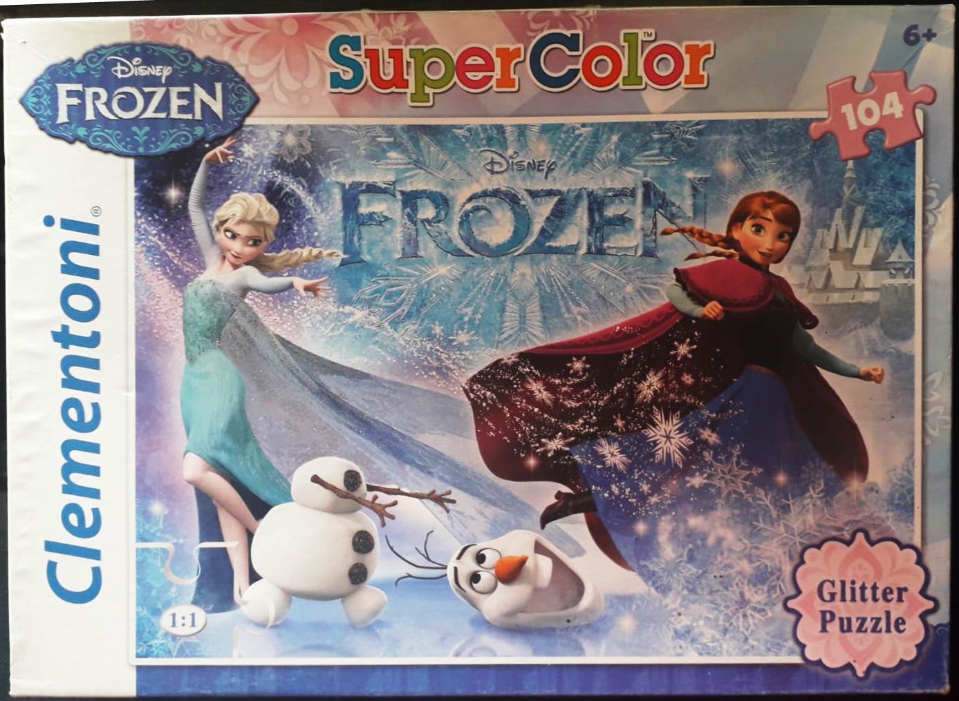 GG- GLITTER PUZZLE CLEMENTONI 104 PEZZI 33,5 X 23,5 cm FROZEN USATO - TBX