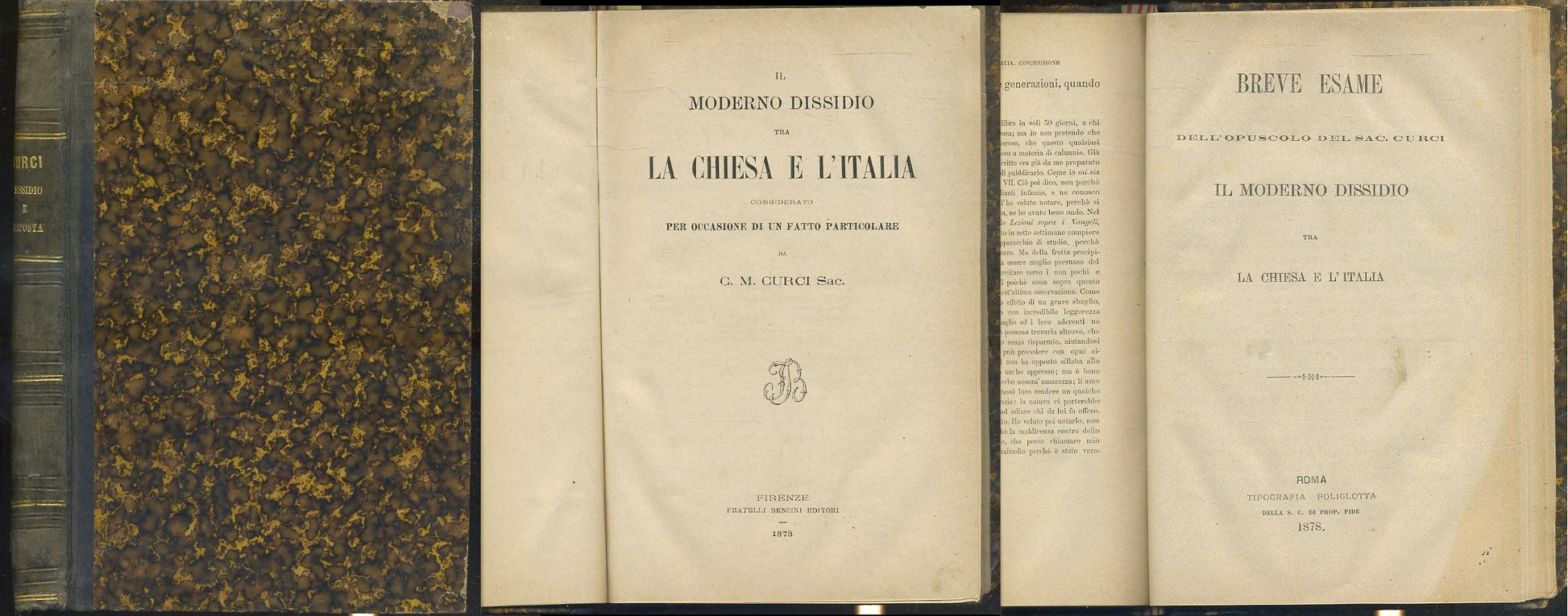 LH- IL MODERNO DISSIDIO TRA LA CHIESA E L'ITALIA- CURCI- BENCINI- 1878- C-XFS116