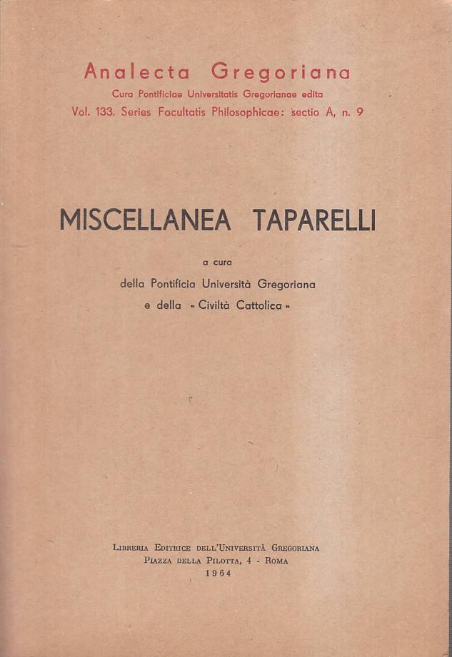 LS- MISCELLANA TAPARELLI -- ROMA - ANALECTA GREGORIANA -- 1964 - B - YTS168
