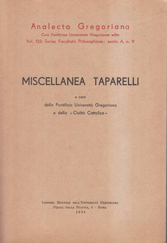 LS- MISCELLANA TAPARELLI -- ROMA - ANALECTA GREGORIANA -- 1964 - B - YTS168