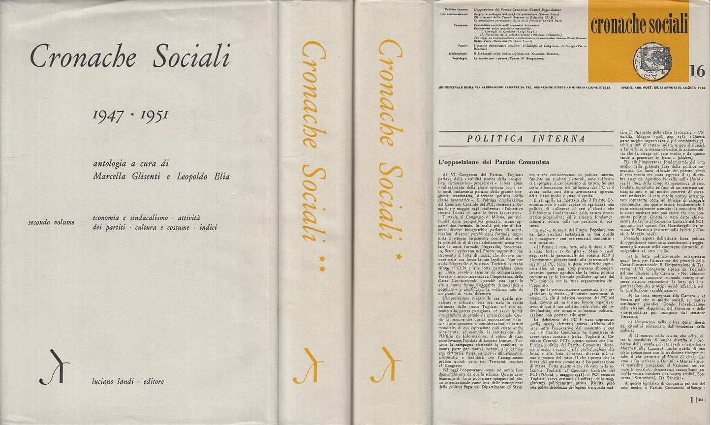 LS- CRONACHE SOCIALI 16 1947/51 2 VOLL. -  AA.VV. - LANDI --- 1961 - CS - YTS251