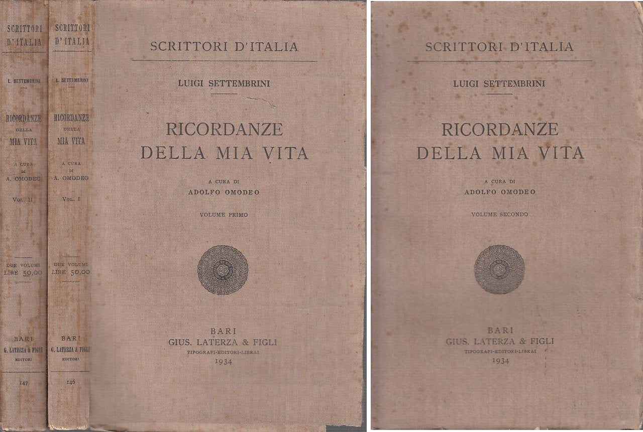 LS- RICORDANZE DELLA MIA VITA 2 VOLL.- SETTEMBRINI- LATERZA--- 1934 - B - YTS592