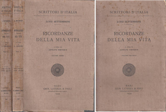 LS- RICORDANZE DELLA MIA VITA 2 VOLL.- SETTEMBRINI- LATERZA--- 1934 - B - YTS592