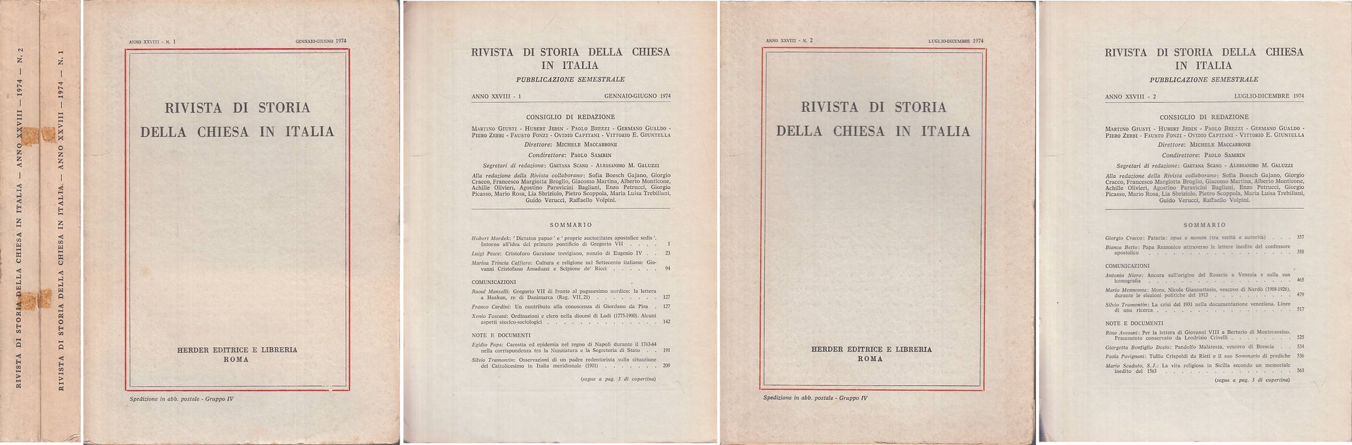 Rivista di dtoria della Chiesa in Italia 2 volumi - Herder - 1974 - ZFS261