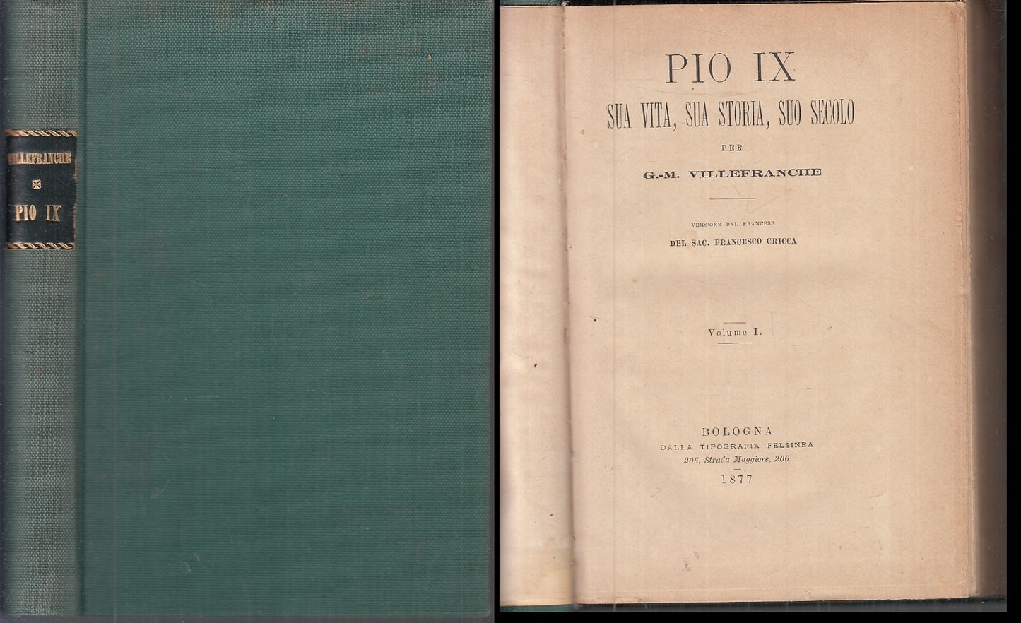 LD- PIO IX  SUA VITA SUA STORIA SUO SECOLO 1/2- VILLEFRANCHE---- 1877- C- ZFS313