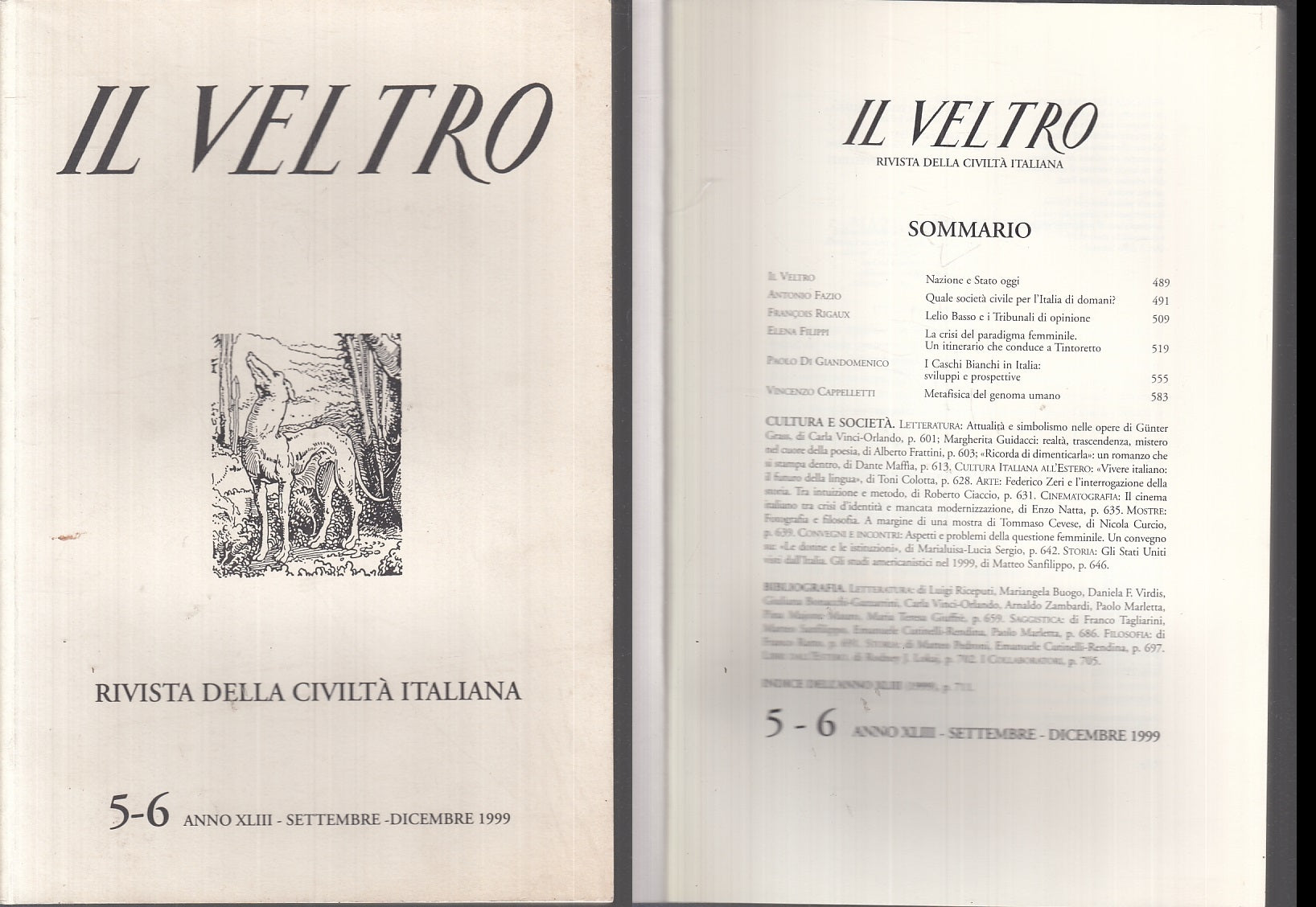 LZ- IL VELTRO 5-6 RIVISTA CIVILTA' ITALIANA -- DANTE ALIGHIERI--- 1999- B- YFS63