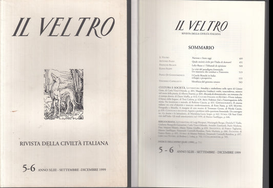LZ- IL VELTRO 5-6 RIVISTA CIVILTA' ITALIANA -- DANTE ALIGHIERI--- 1999- B- YFS63