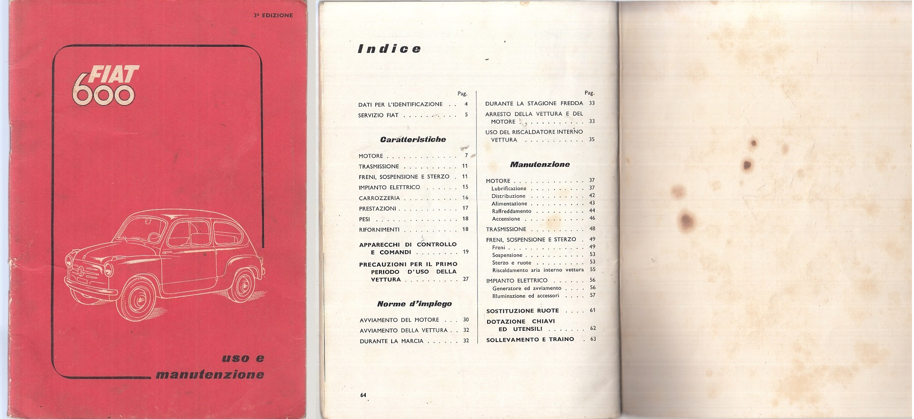 LZ- MANUALE USO E MANUTENZIONE FIAT 600 ---- 3a EDIZIONE - 1955 - S - XTS