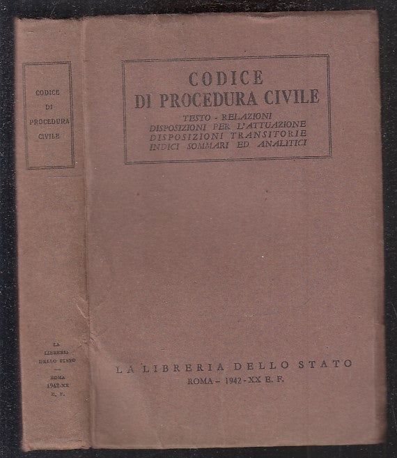 LZ- CODICE DI PROCEDURA CIVILE -- LA LIBRERIA DELLO STATO --- 1942 - B - XFS28