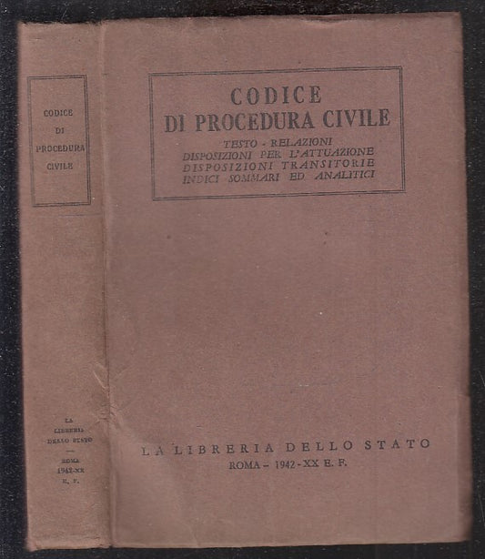 LZ- CODICE DI PROCEDURA CIVILE -- LA LIBRERIA DELLO STATO --- 1942 - B - XFS28