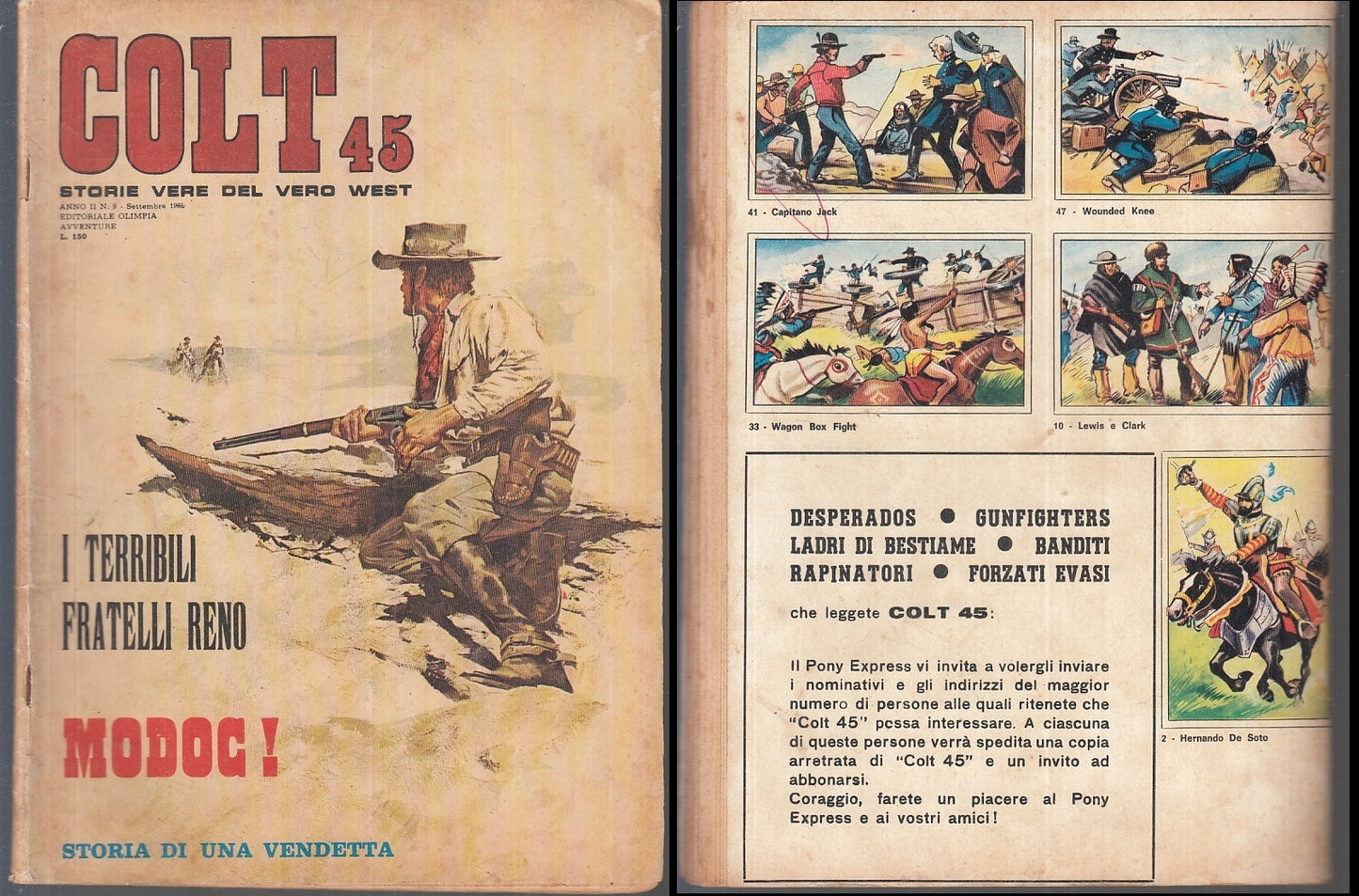 FZ- COLT 45 STORIE VERE VERO WEST ANNO II N.9 FIGURINE -- OLIMPIA - 1966- S- VMX