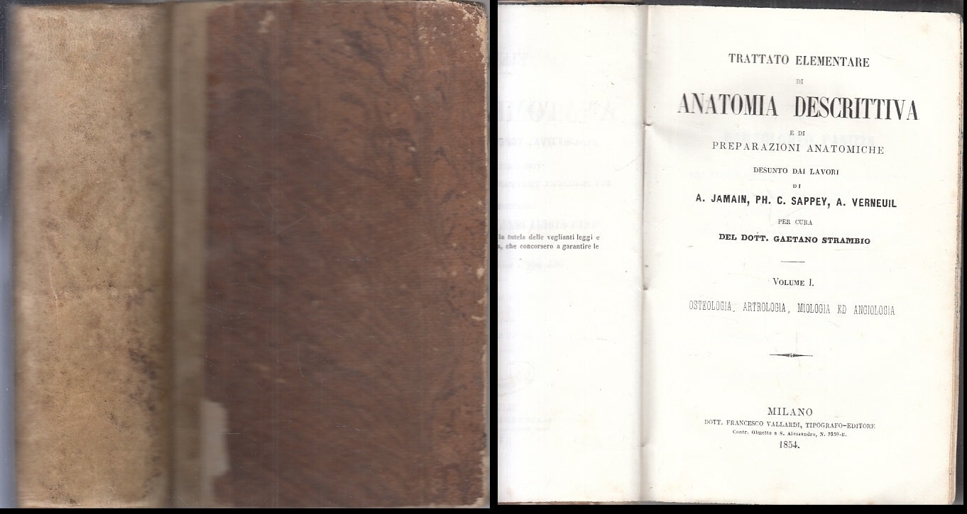 LD- ELEMENTI DI ANATOMIA UMANA - GAETANO STRAMBIO - VALLARDI --- 1854- C- XFS4