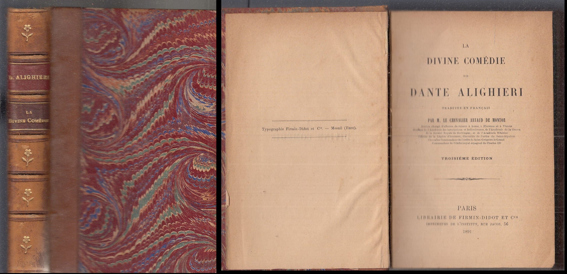 LE DIVINE COMEDIE de DANTE ALIGHIERI FRANCESE-- FIRMIN DIDOT--- 1891- C- XFS