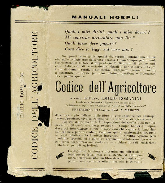 LZ- CODICE DELL'AGRICOLTORE - EMILIO ROMANINI - HOEPLI - MANUALI-- 1930- CS- XFS
