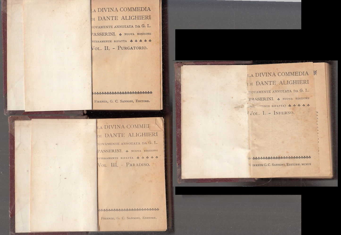LN- LA DIVINA COMMEDIA 3 VOLUMI RILEGATI - DANTE ALIGHIERI - SANSONI -- C - XFS