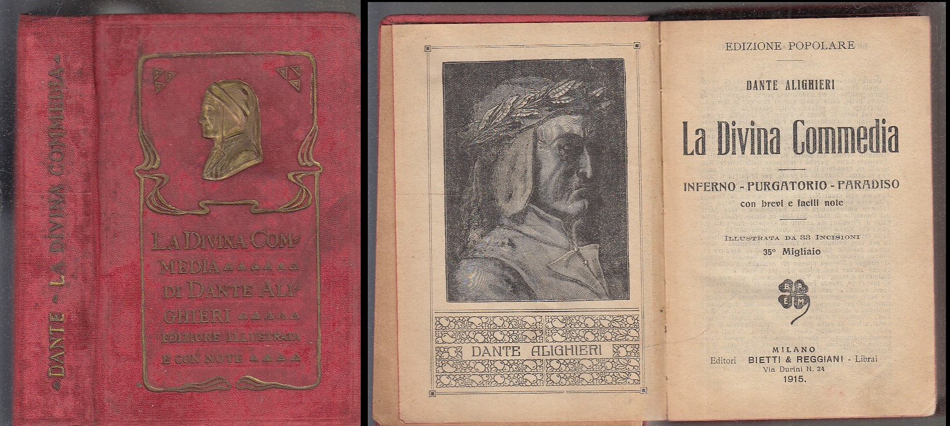 LN- LA DIVINA COMMEDIA EDIZIONE POPOLARE - DANTE ALIGHIERI- BIETTI- 1915- C- XFS