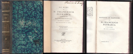 LN- LE RIME SONETTI E CANZONI - FRANCESCO PETRARCA - CLASSICI--- 1805- C- ZFS188