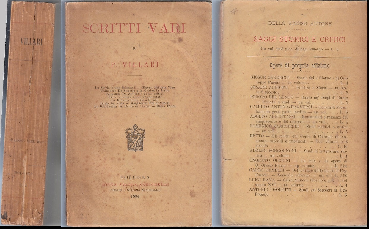 LN- SCRITTI VARI - VILLARI - NICOLA ZANICHELLI --- 1894 - B - XFS