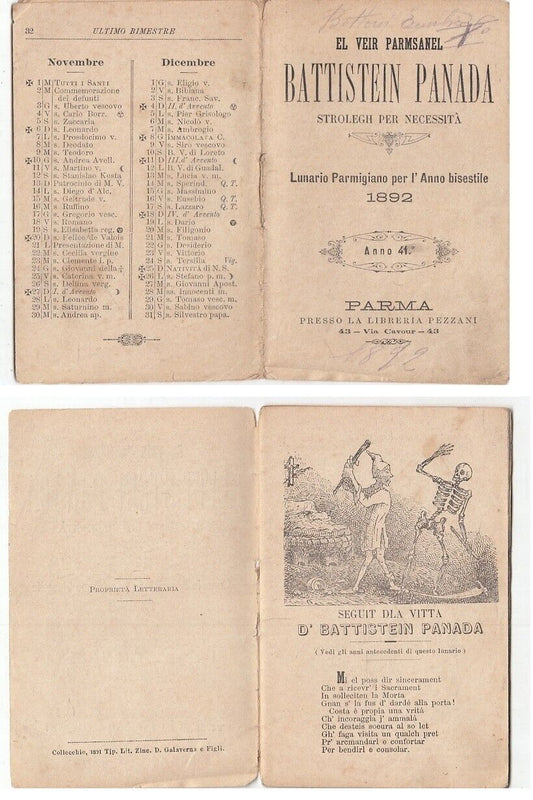 LZ- EL VEIR PARMSANEL BATTISTEIN PANADA - LUNARIO PARMIGIANO ANNO BISESTILE 1892