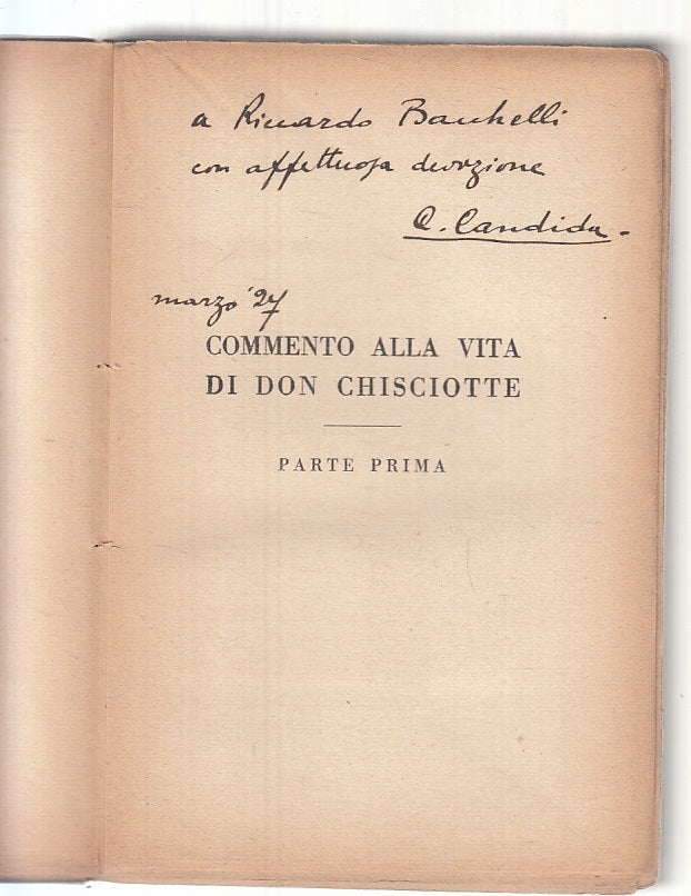 LH- COMMENTO ALLA VITA DI DON CHISCIOTTE DEDICA - DE UNAMUNO ---- 1926- B- XFS66