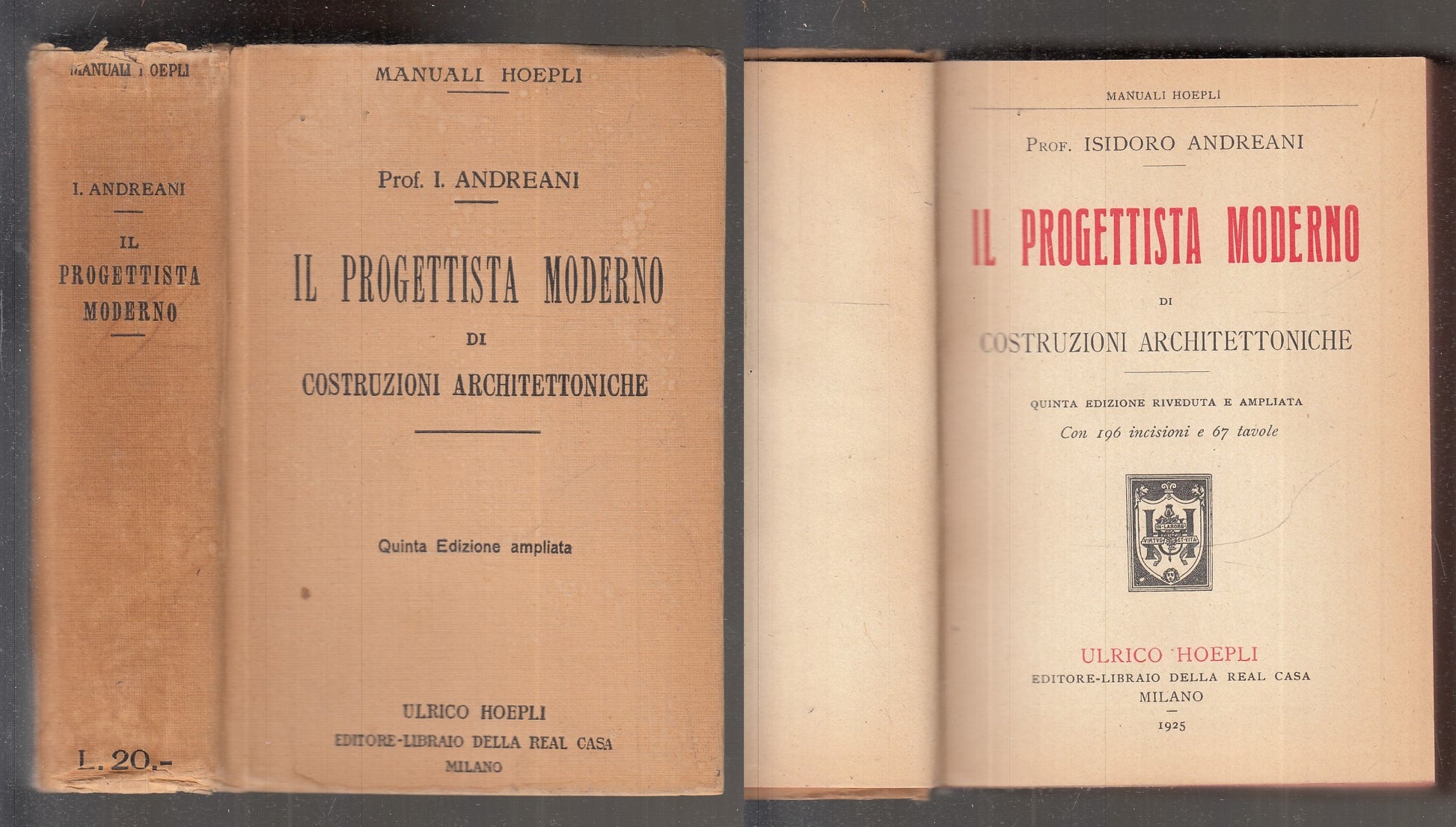 LZ- IL PROGETTISTA MODERNO - ANDREANI - HOEPLI - MANUALI -- 1925- C- XFS