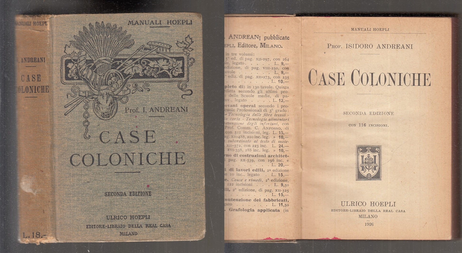 LZ- CASE COLONICHE - ANDREANI - HOEPLI - MANUALI -- 1926 - C - XFS