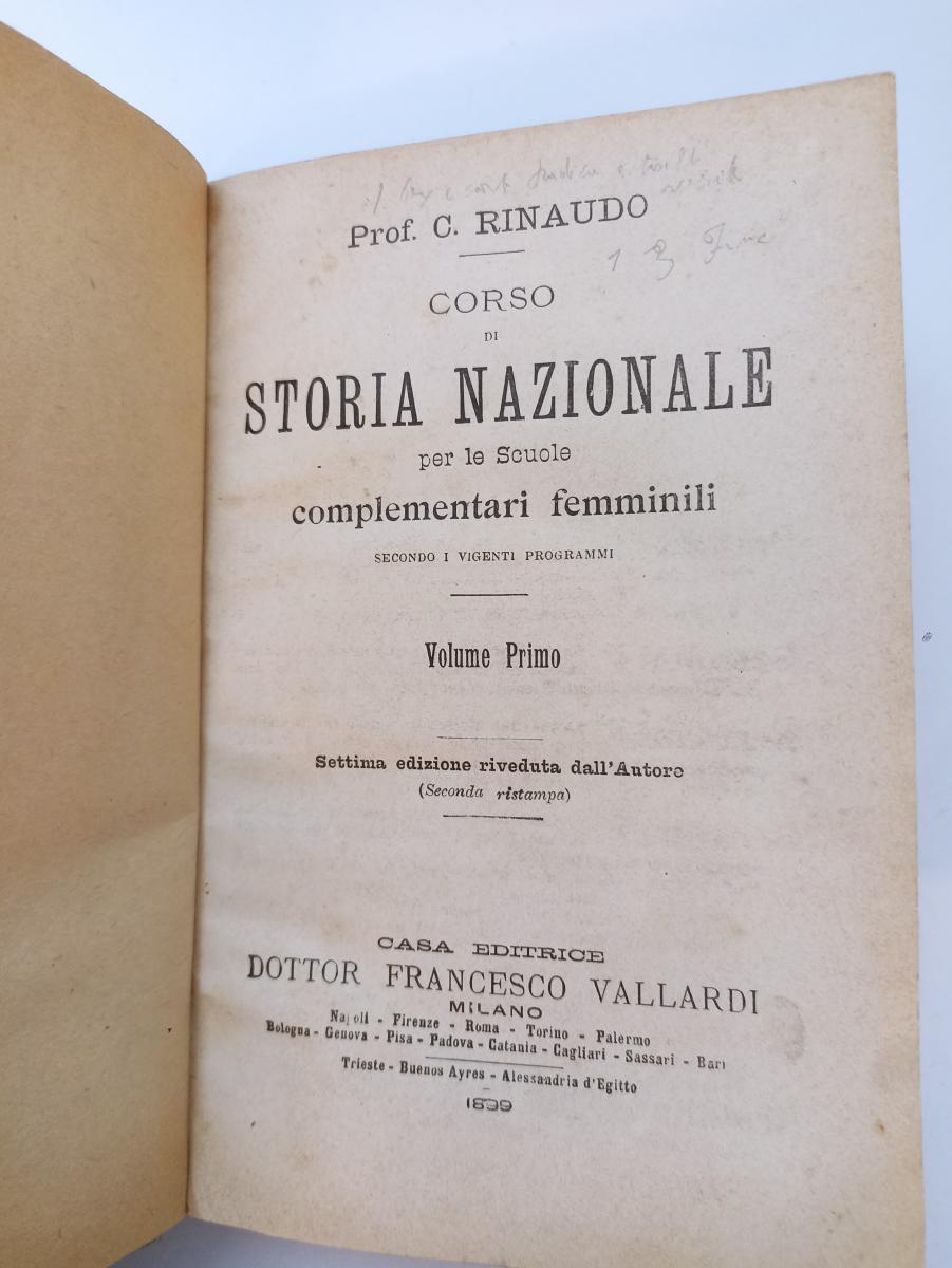 LH- CORSO DI STORIA NAZIONALE PER LE SCUOLE- RINAUDO- VALLARDI--- 1839- C- XFS53