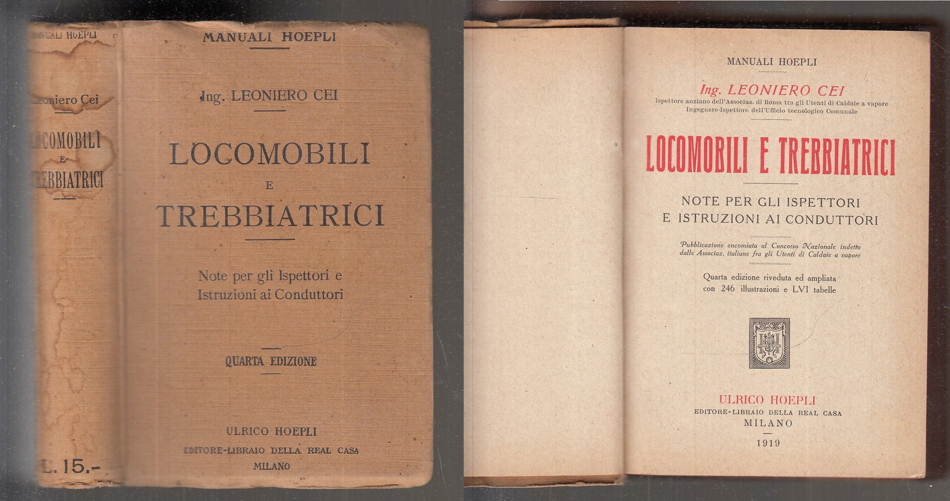 LZ- LOCOMOBILI E TREBBIATRICI - LEONIERO CEI - HOEPLI - MANUALI -- 1919 - C- XFS
