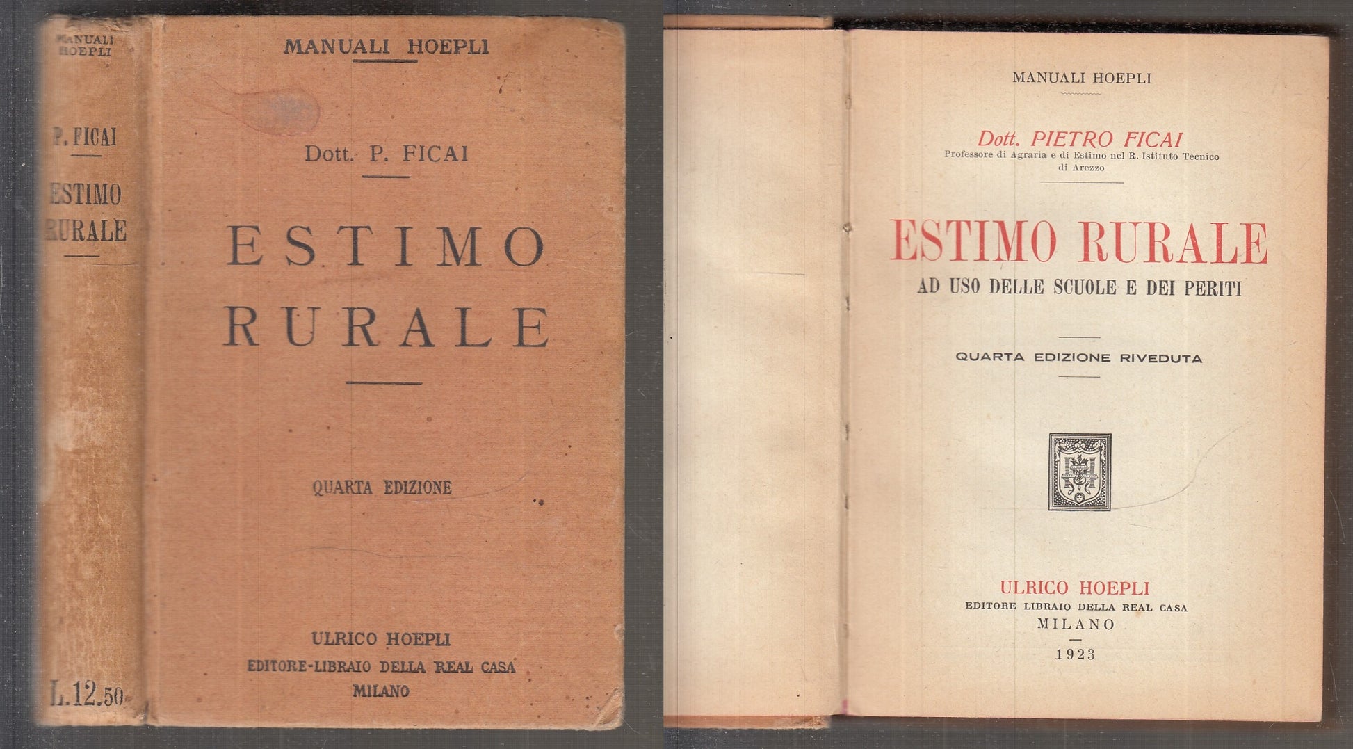 LZ- ESTIMO RURALE SCUOLE E DEI PRETI - FICAI - HOEPLI - MANUALI -- 1923 - C- XFS