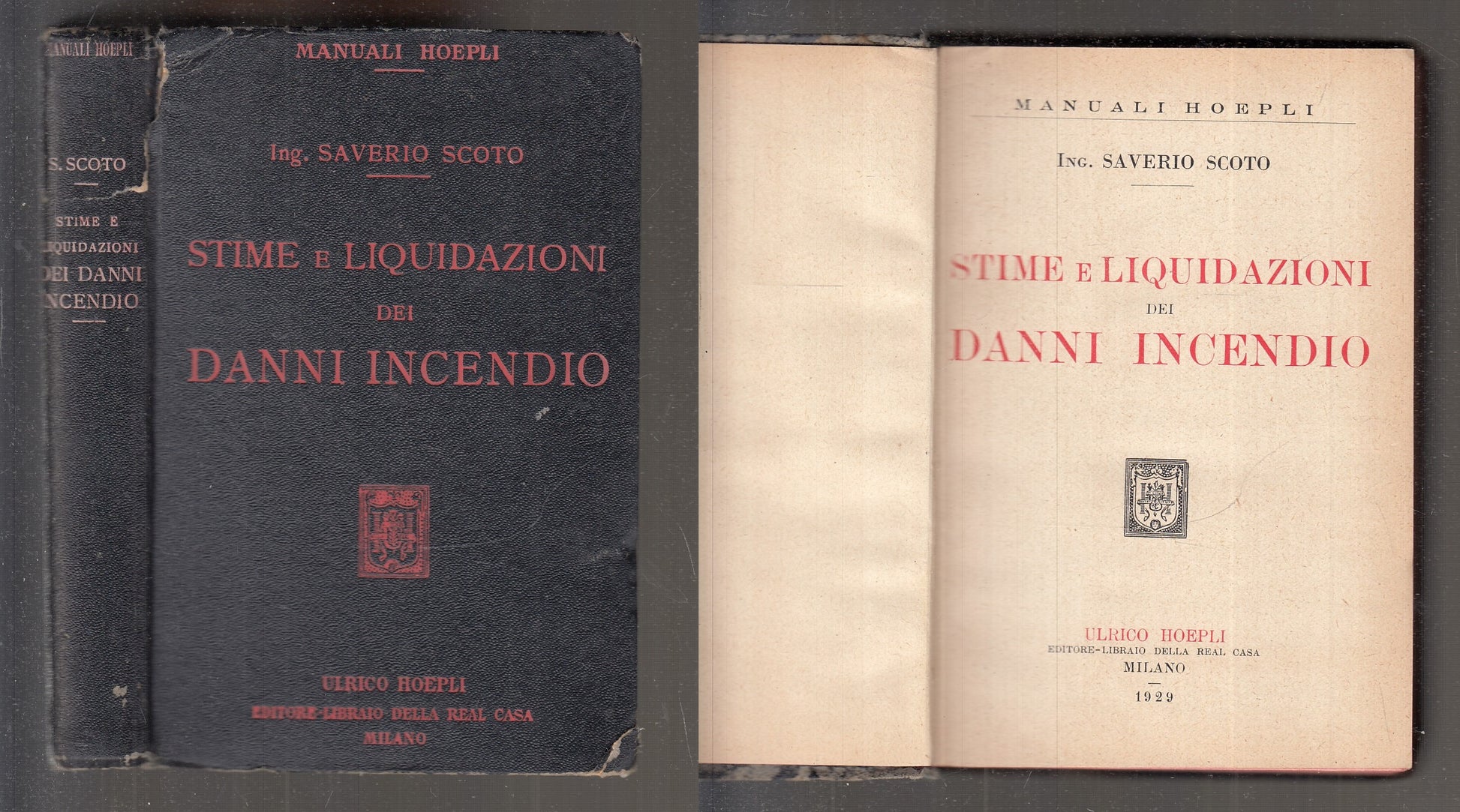 LZ- STIME E LIQUIDAZIONI DEI DANNI INCENDIO- SCOTO- HOEPLI- MANUALI- 1926- C-XFS