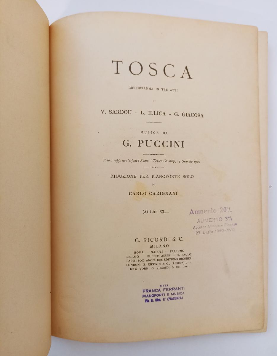 LT- TOSCA LIBRETTO RIDUZIONE PER PIANOFORTE- PUCCINI- RICORDI--- 1899- C- ZFS496