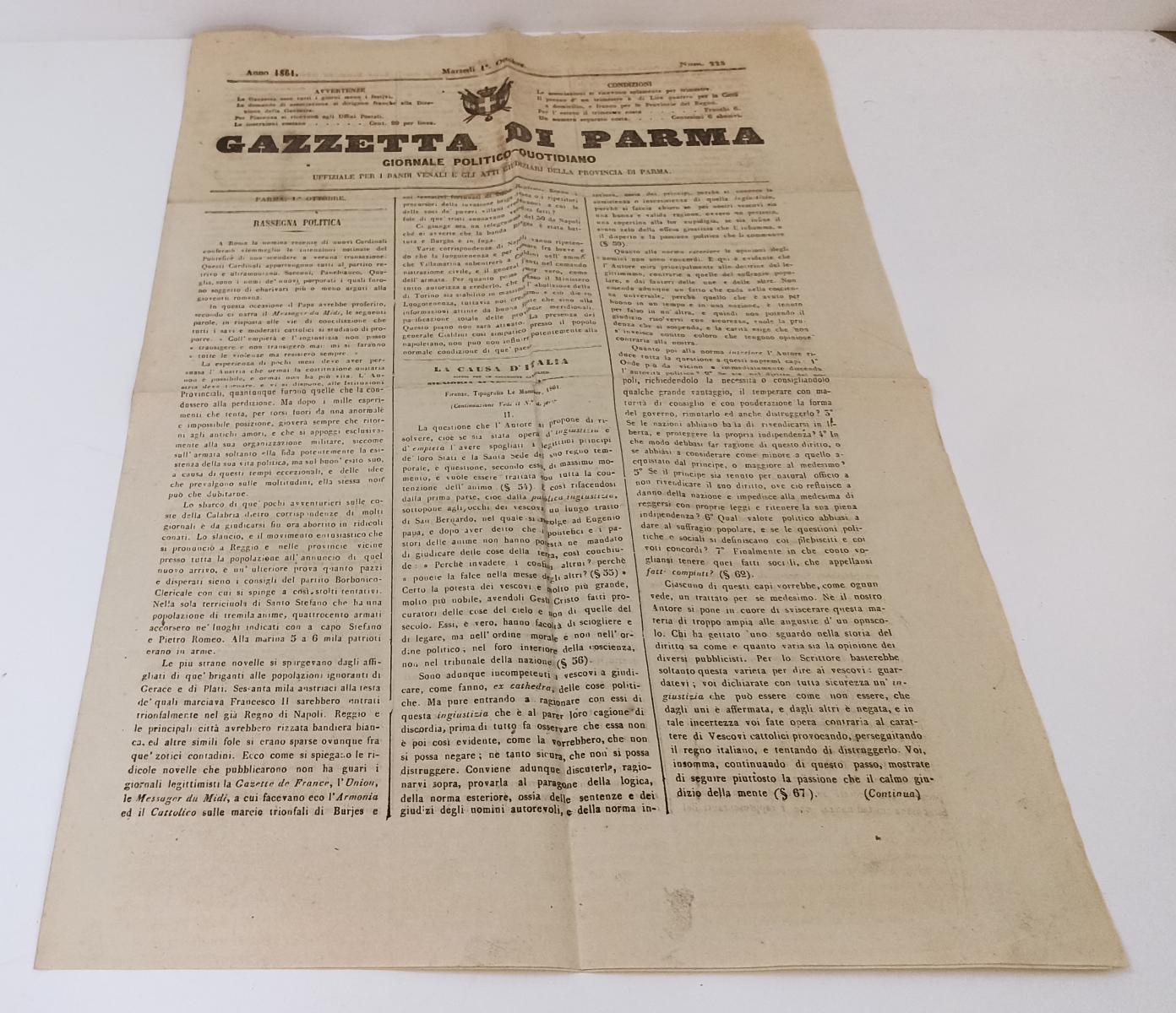 LR- QUOTIDIANO GAZZETTA DI PARMA ANNO 1861 N.223 MARTEDI' 1° OTTOBRE - RVSa19