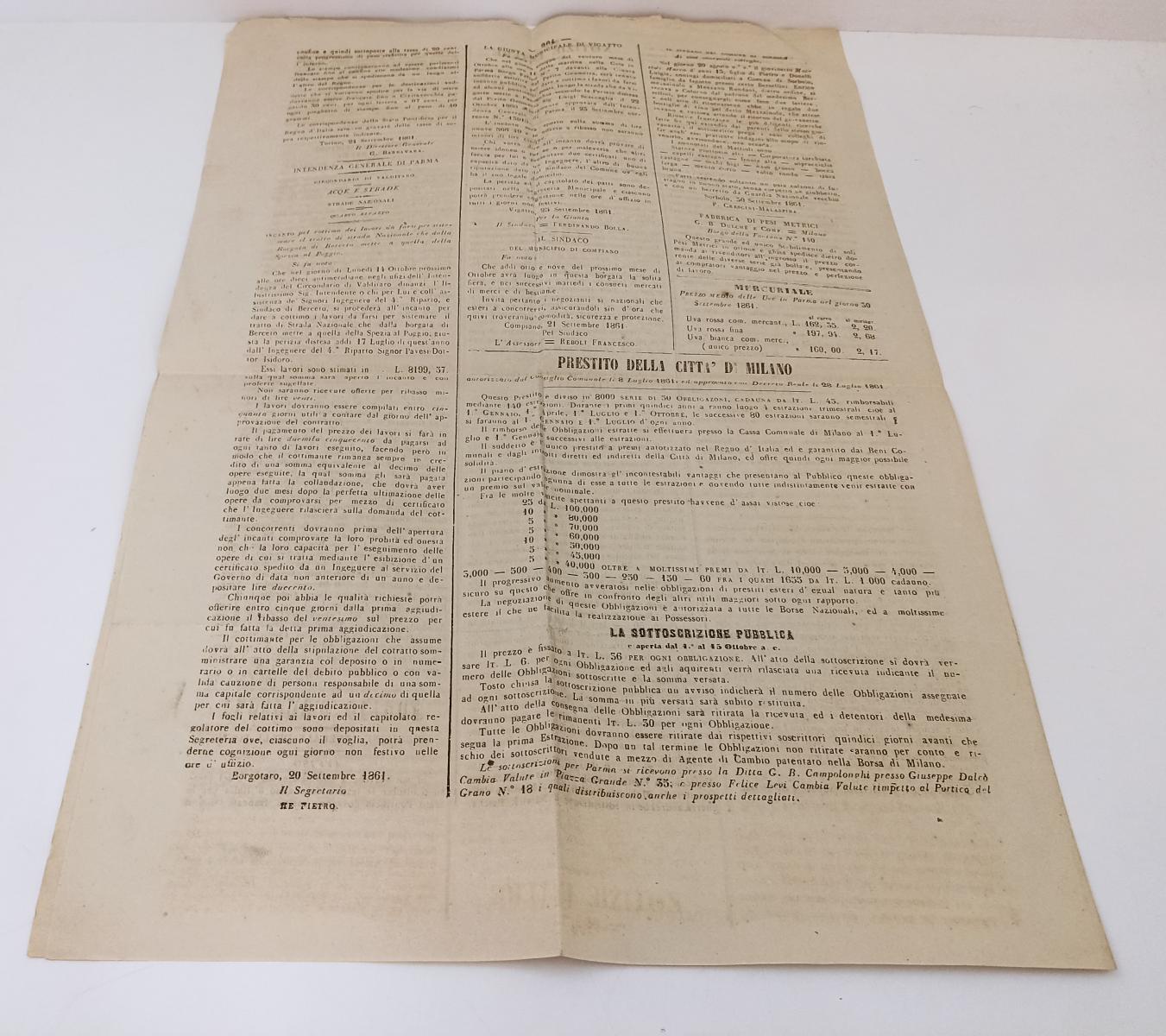LR- QUOTIDIANO GAZZETTA DI PARMA ANNO 1861 N.223 MARTEDI' 1° OTTOBRE - RVSa19