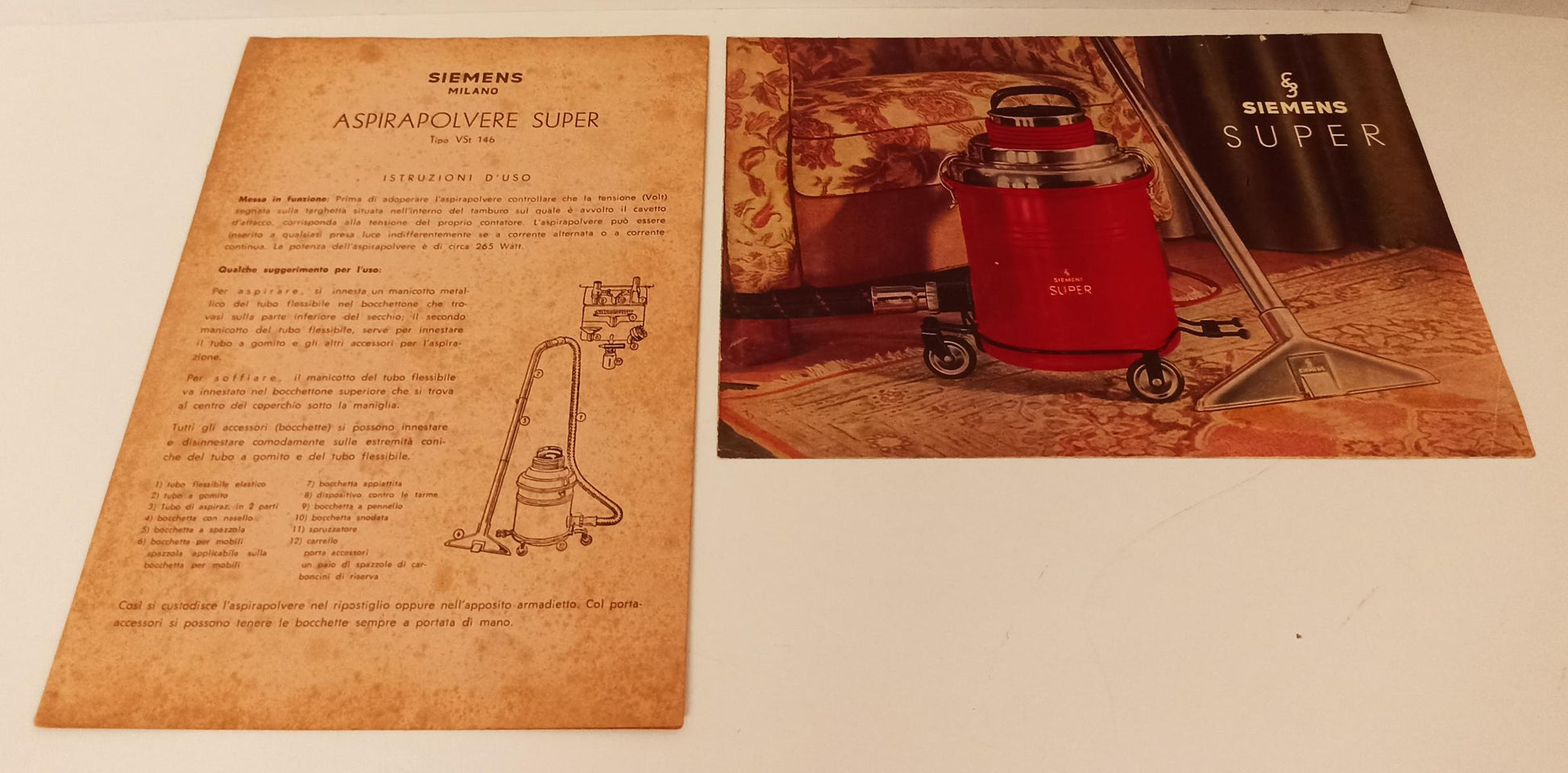 CP- OPUSCOLO PUBBLICITARIO PIEGHEVOLE LOTTO 2 PEZZI ASPIRAPOLVERE SIEMENS-RVSa91