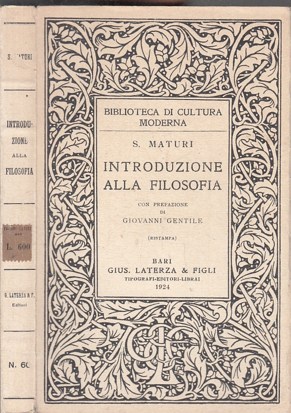 LS- INTRODUZIONE ALLA FILOSOFIA- MATURI- LATERZA- CULTURA MODERNA-- 1924- B- XFS