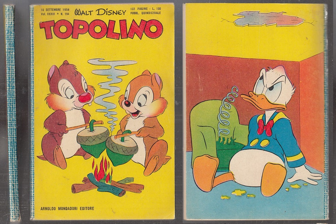 FD- TOPOLINO N.194 ORIGINALE CON BOLLINO -- DISNEY MONDADORI - 1958 - B - Q23