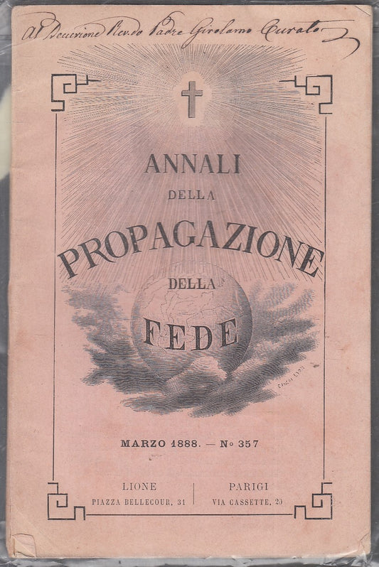 LD- ANNALI DELLA PROPAGAZIONE DELLA FEDE MARZO 1888 N.357 - B- YFS333