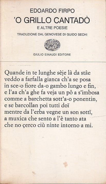 LN- 'O GRILLO CANTADO'- EDOARDO FIRPO- EINAUDI- COLLEZIONE POESIA-- 1974- B- XFS