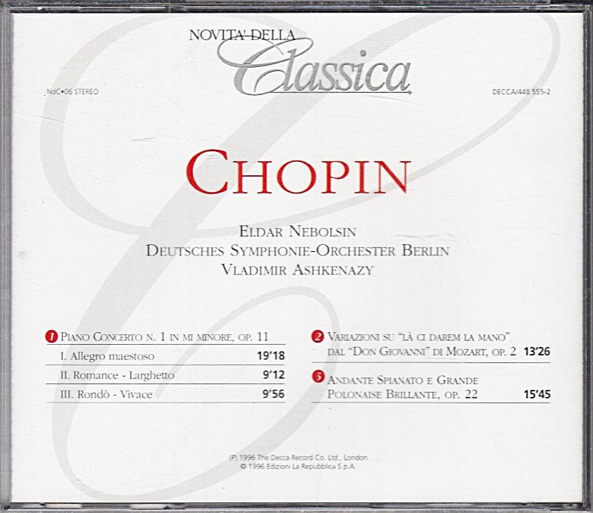 MCD- CD CHOPIN PIANO CONCERTO N. 1 IN MI MINORE OP. 11 DECCA - ZCD5