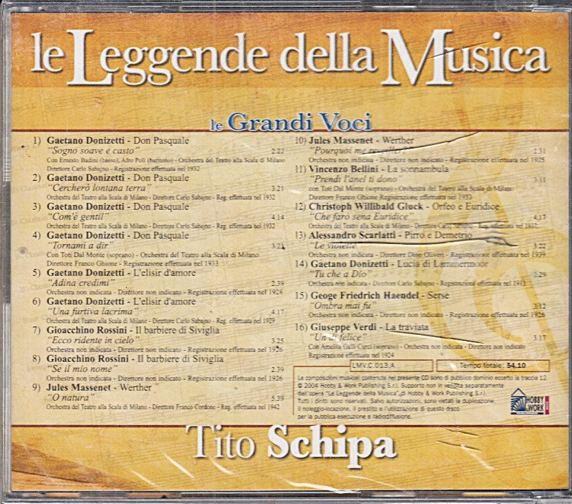 MCD- CD TITO SCHIPA LE LEGGENDE DELLA MUSICA HOBBY & WORK- ZCD5