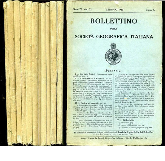 LR- BOLLETTINO REALE SOCIETA' GEOGRAFICA 1/12 ANNATA Q. COMPLETA- 1910- B-YFS976