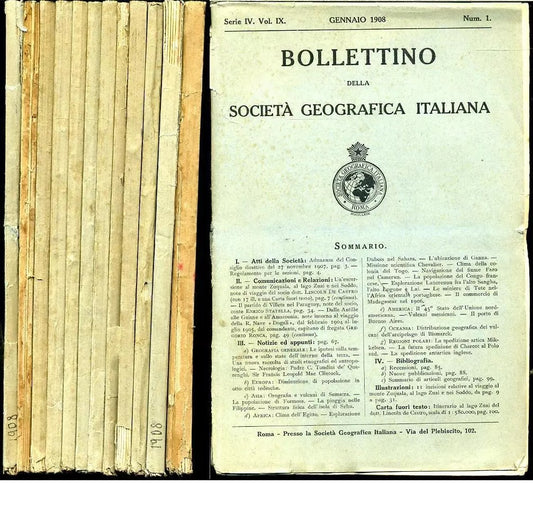 LR- BOLLETTINO REALE SOCIETA' GEOGRAFICA 1/12 ANNATA Q. COMPLETA- 1908- B-YFS976