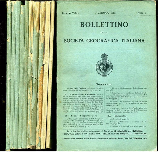 LR- BOLLETTINO REALE SOCIETA' GEOGRAFICA 1/11 ANNATA Q. COMPLETA- 1912- B-YFS976