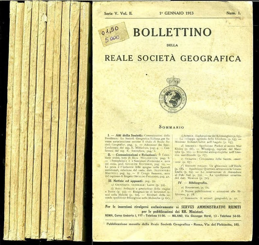 LR- BOLLETTINO REALE SOCIETA' GEOGRAFICA 1/12 ANNATA Q. COMPLETA- 1913- B-YFS975