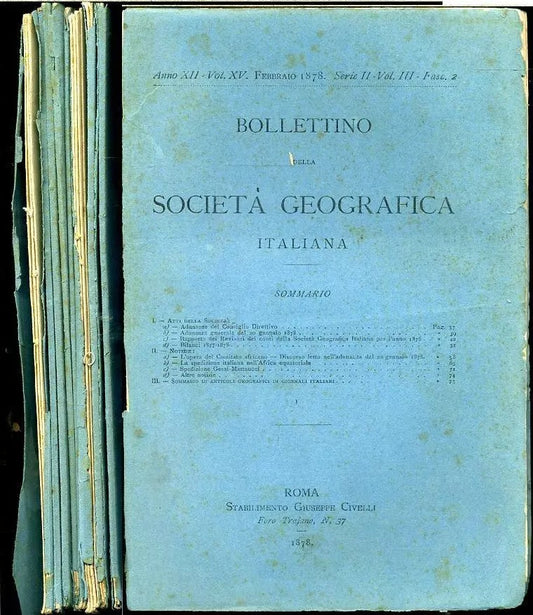 LR- BOLLETTINO REALE SOCIETA' GEOGRAFICA 2/11 ANNATA AVANZATA - 1878 - B- YFS975