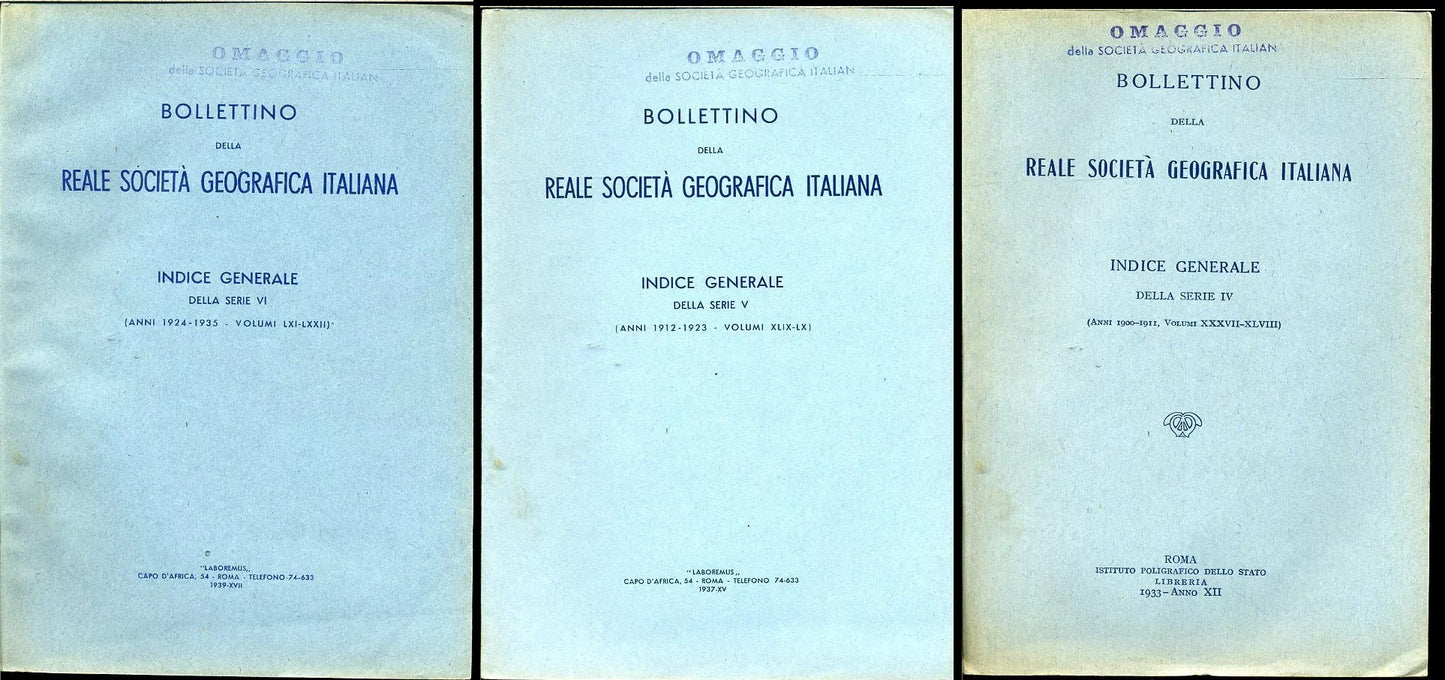 LR- BOLLETTINO REALE SOCIETA' GEOGRAFICA INDICE GENERALE LOTTO 3 NUMERI - YFS975